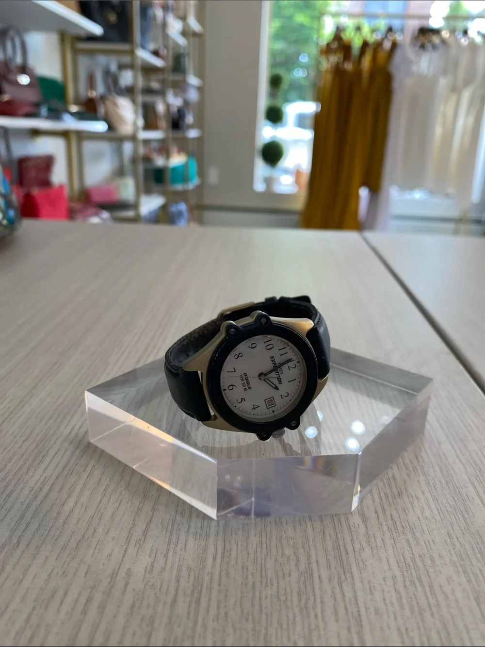 Black Leather-Strap Analog Watch with White Dial